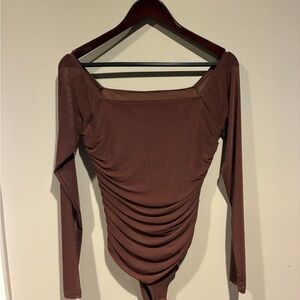 Elegant Brown Long Sleeve Women's Top